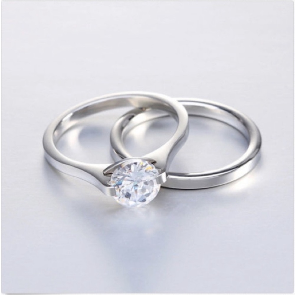 0.25-1.5Ct VVS1 CZ Set Wedding Band Solitaire Rings 316L Stainless Steel